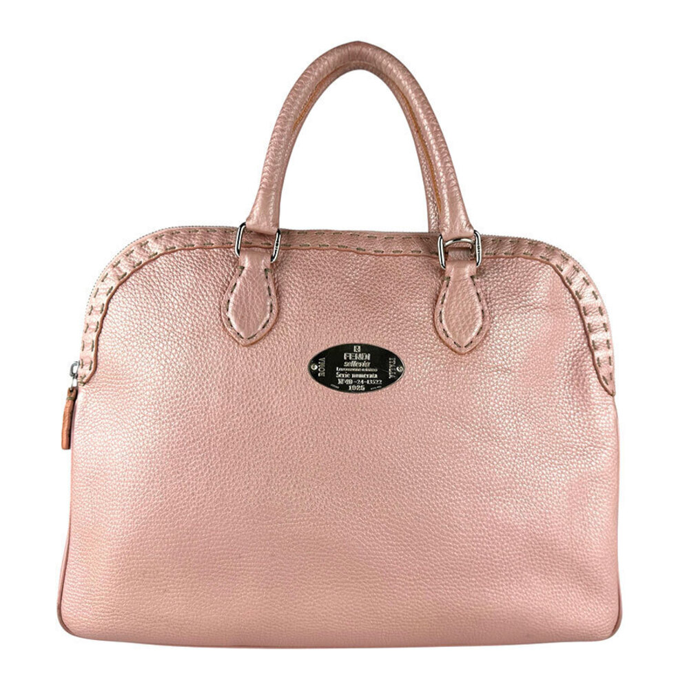 Fendi metallic pink leather Selleria Doctor Bag signature handstitched